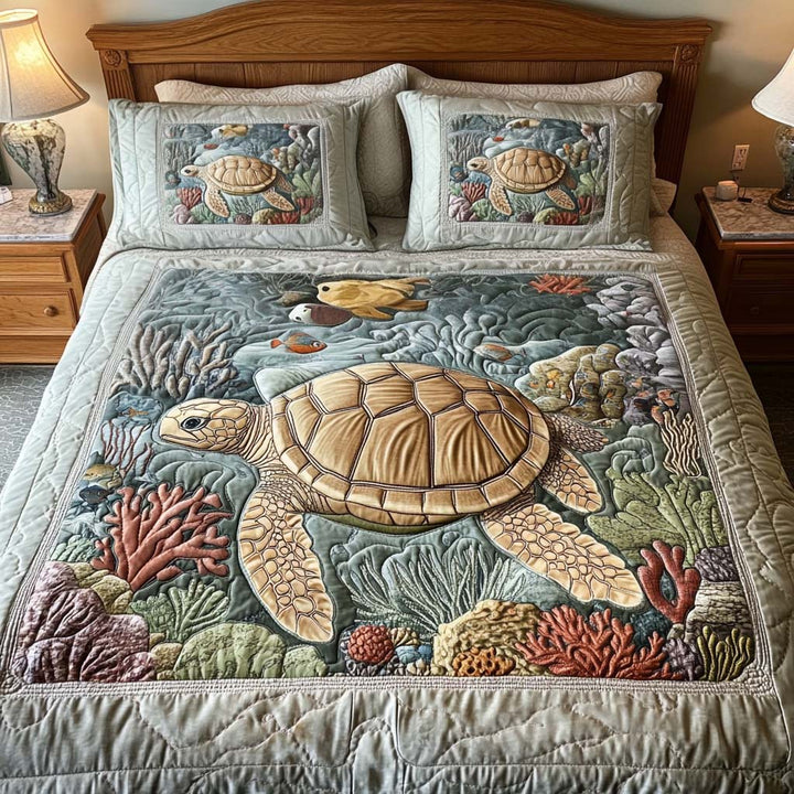 3-Piece Quilted Bedspread Set - Turtles