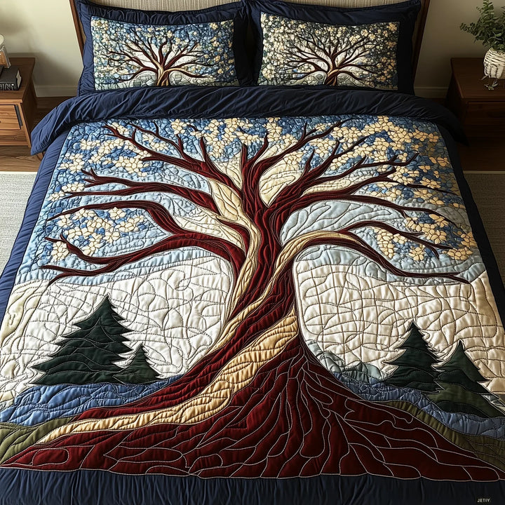 3-Piece Quilted Bedspread Set - Forest Harmony