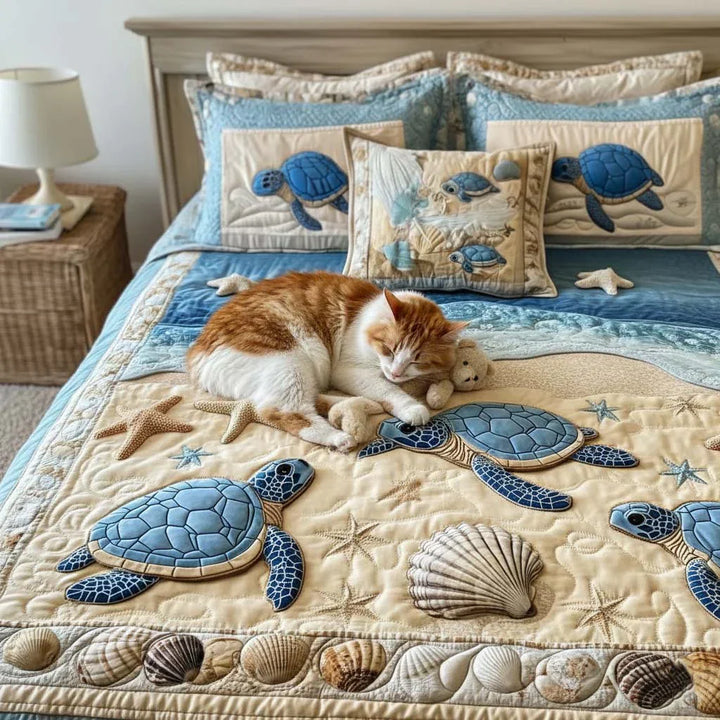 3-Piece Quilted Bedspread Set - Ocean Waves