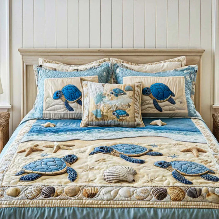 3-Piece Quilted Bedspread Set - Ocean Waves