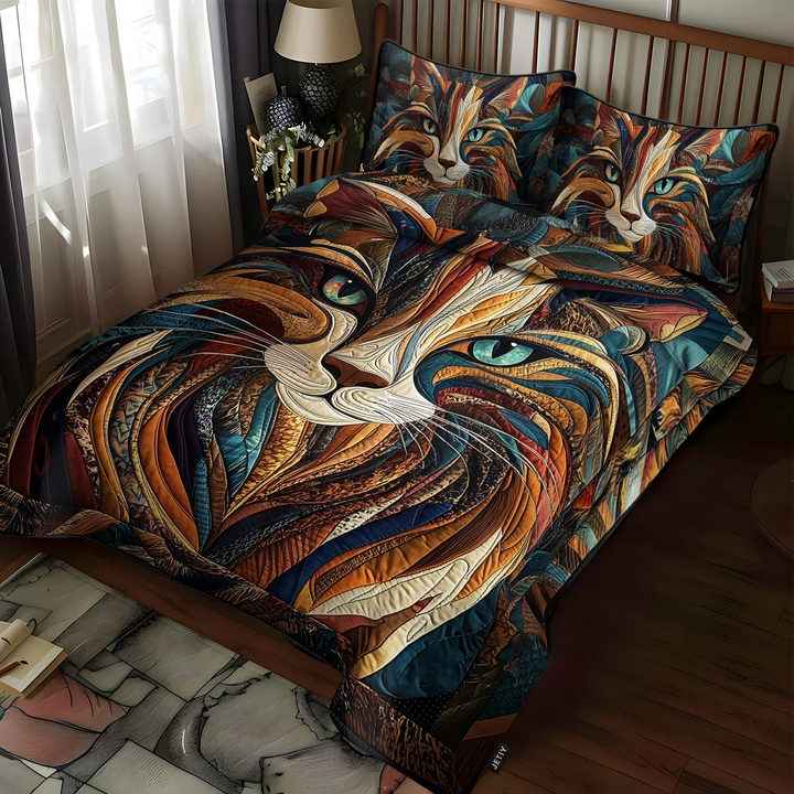 3-Piece Quilted Bedspread Set - Purrs and Pawprints