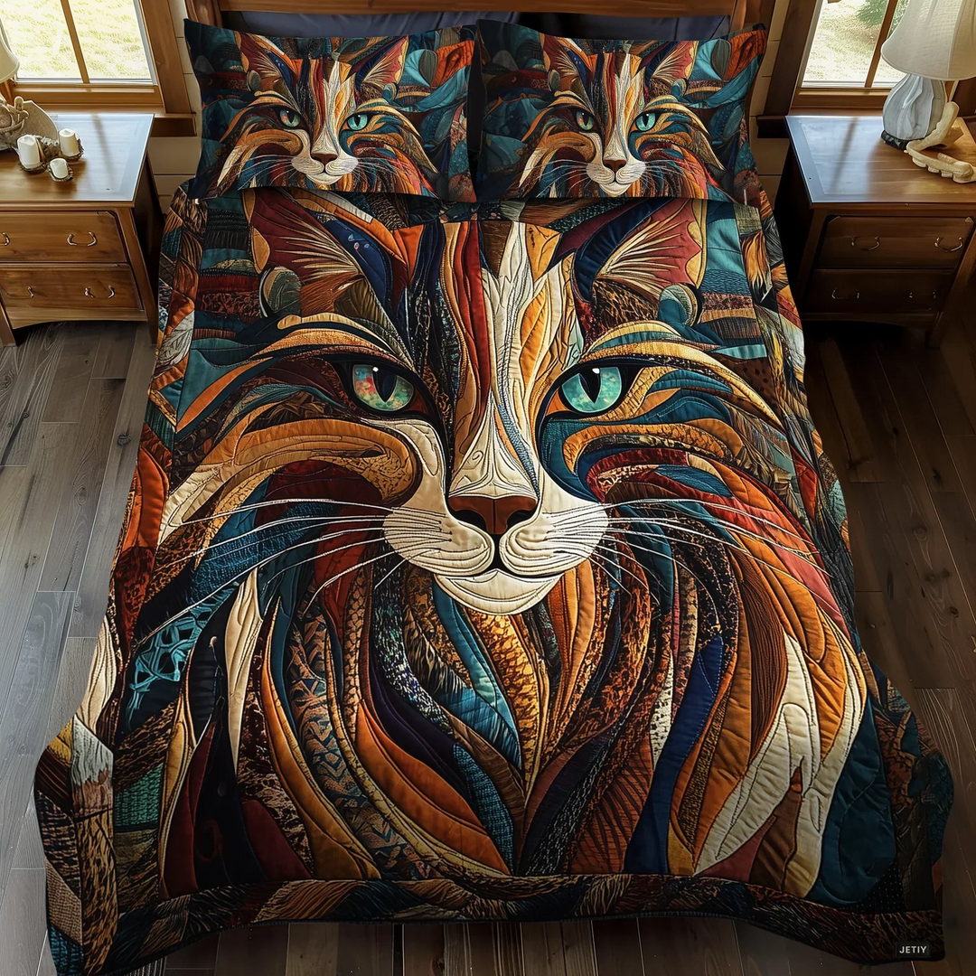 3-Piece Quilted Bedspread Set - Purrs and Pawprints