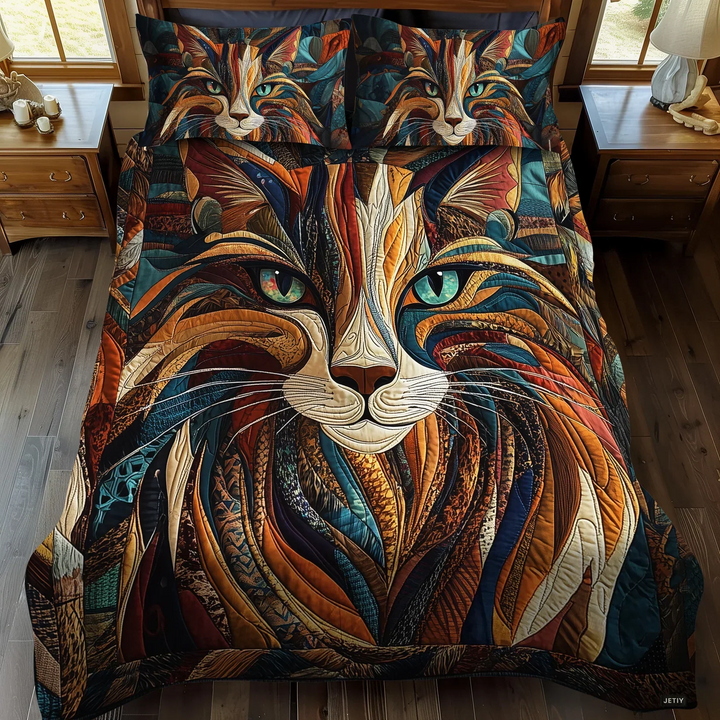 3-Piece Quilted Bedspread Set - Purrs and Pawprints