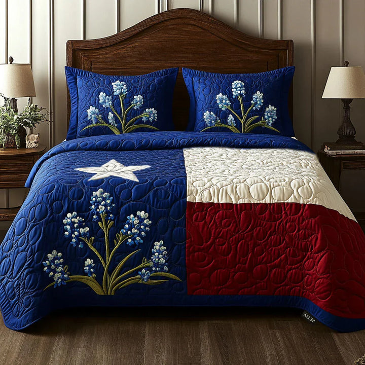 3-Piece Quilted Bedspread Set - Texas Pride