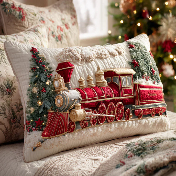 Quilted Pillowcase - Festive Steam Train